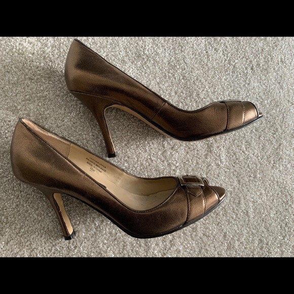 ‘CF by Falchi’ Leather Open Toe Pumps - Copper - Picture 1 of 4